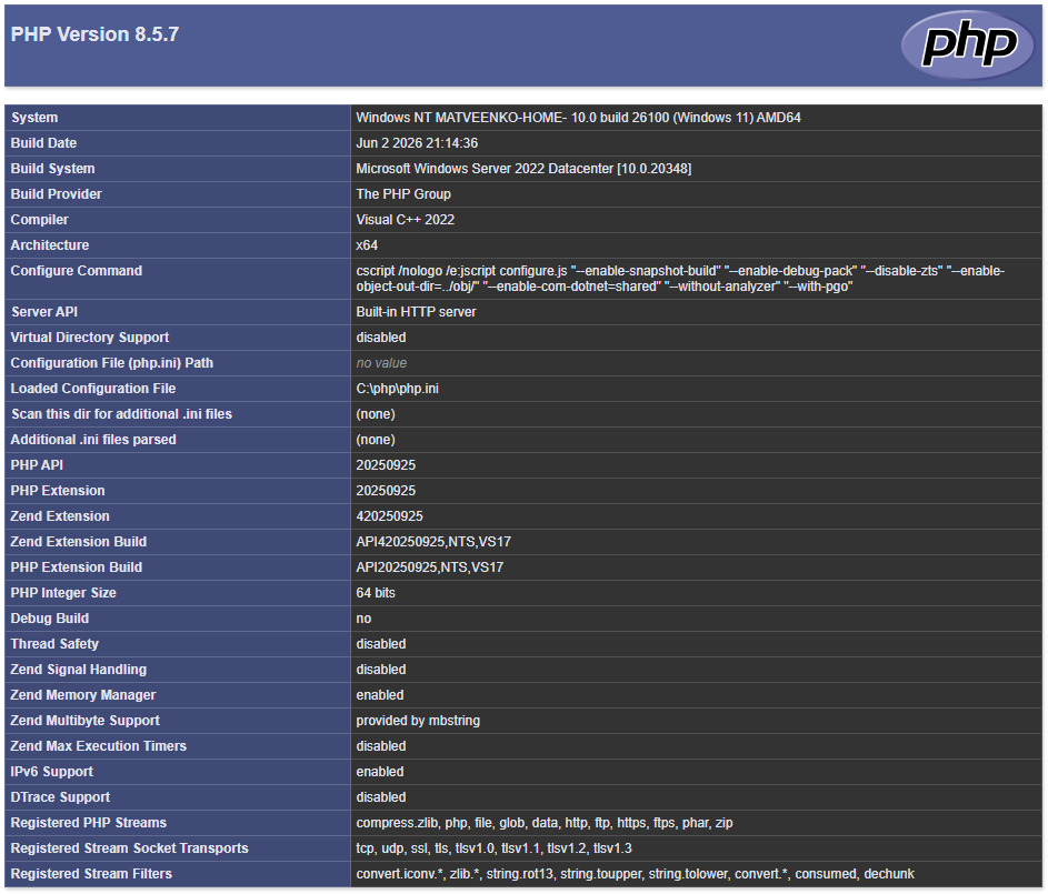 phpinfo() результат